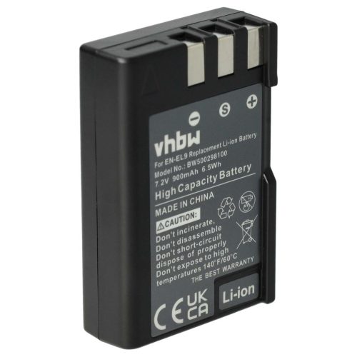 VHBW Akku Nikon EN-EL9E, EN-EL9a, EN-EL9 - 900mAh, 7,2V, Li-Ion
