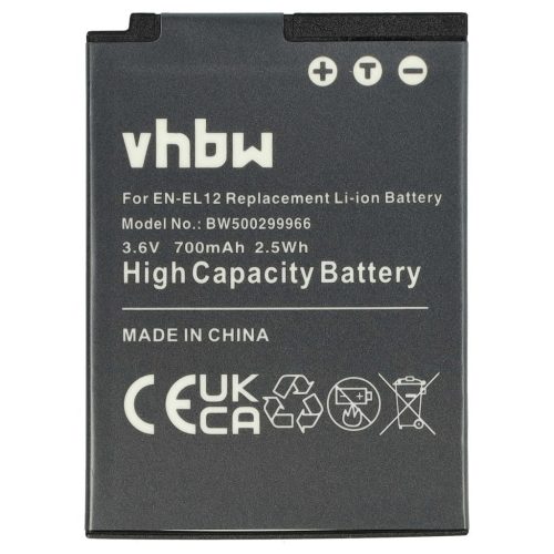 VHBW Nikon EN-EL12 Akku - 700 mAh, 3,6 V, Li-Ion