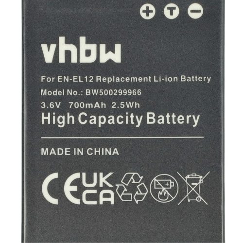 VHBW Nikon EN-EL12 Akku - 700 mAh, 3,6 V, Li-Ion