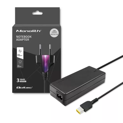 Qoltec hálózati adapter Lenovo laptophoz, 65 W, 20 V / 3,25 A, Slim tip + pin csatlakozóval és tápkábellel