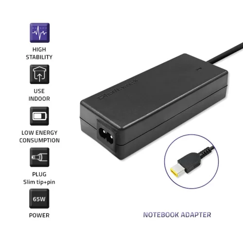 Qoltec hálózati adapter Lenovo laptophoz, 65 W, 20 V / 3,25 A, Slim tip + pin csatlakozóval és tápkábellel