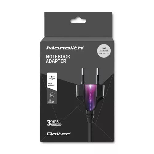 Qoltec hálózati adapter Lenovo laptophoz, 65 W, 20 V / 3,25 A, Slim tip + pin csatlakozóval és tápkábellel