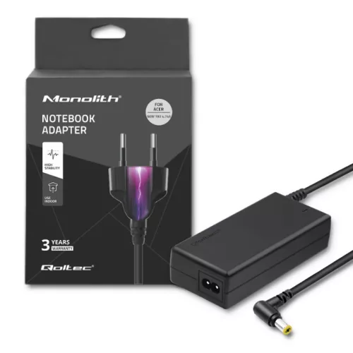 Qoltec hálózati adapter Acer laptophoz, 90 W, 19 V / 4,74 A, 5,5 × 1,7 mm, tápkábellel
