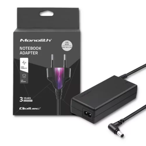 Qoltec hálózati adapter Acer laptophoz, 90 W, 19 V / 4,74 A, 5,5 × 2,5 mm-es csatlakozóval és tápkábellel