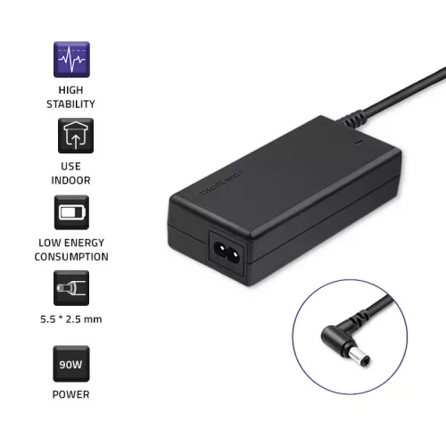 Qoltec hálózati adapter Acer laptophoz, 90 W, 19 V / 4,74 A, 5,5 × 2,5 mm-es csatlakozóval és tápkábellel