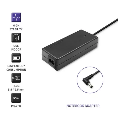 Qoltec hálózati adapter Lenovo laptophoz – 90 W, 19 V, 4,9 A, 5,5 × 2,5 mm, tápkábellel