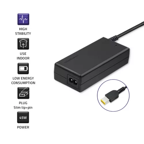 Qoltec hálózati adapter Lenovo laptophoz, 45 W, 20 V / 2,25 A, Slim tip + pin csatlakozóval és tápkábellel