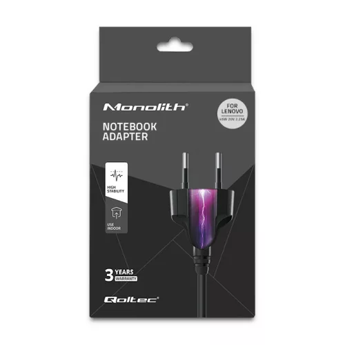 Qoltec hálózati adapter Lenovo laptophoz, 45 W, 20 V / 2,25 A, Slim tip + pin csatlakozóval és tápkábellel