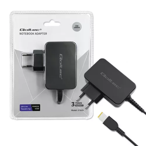 Qoltec hálózati adapter Lenovo laptophoz – 45 W, 20 V, 2,25 A, Slim Tip + Pin
