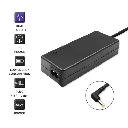 Qoltec hálózati adapter Acer laptophoz, 65 W, 19 V / 3,42 A, 5,5 × 1,7 mm-es csatlakozóval és tápkábellel