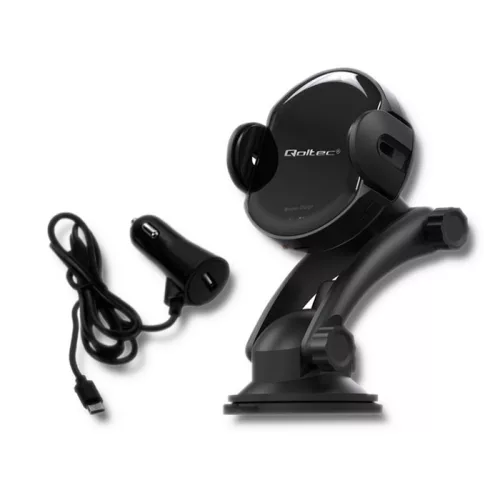 Qoltec PRO induktív autós telefontöltő IR érzékelővel, 15 W, QC 3.0, USB-C