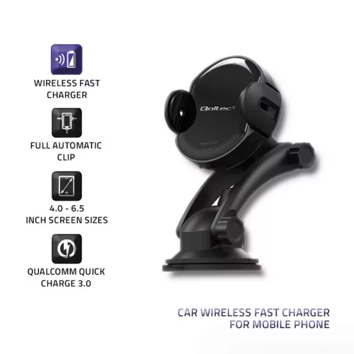 Qoltec PRO induktív autós telefontöltő IR érzékelővel, 15 W, QC 3.0, USB-C