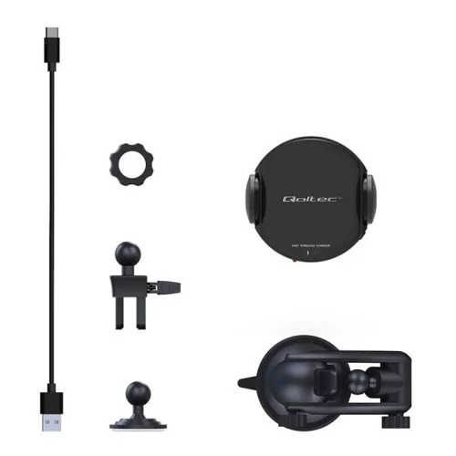 Qoltec PRO induktív autós telefontöltő IR érzékelővel, 15 W, QC 3.0, USB-C