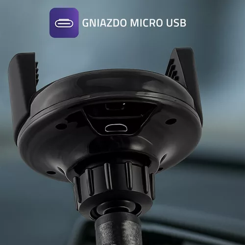 Qoltec Qi vezeték nélküli autós telefontöltő és telefontartó – 5 V / 5 W / 1 A, Micro USB