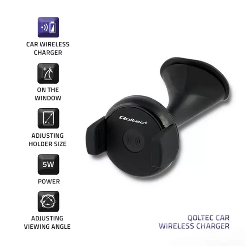 Qoltec Qi vezeték nélküli autós telefontöltő és telefontartó – 5 V / 5 W / 1 A, Micro USB