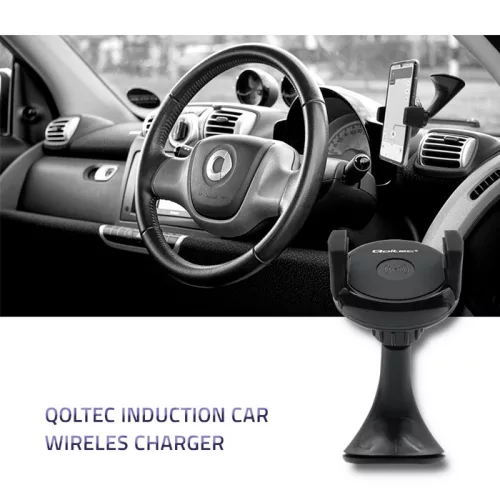 Qoltec Qi vezeték nélküli autós telefontöltő és telefontartó – 5 V / 5 W / 1 A, Micro USB