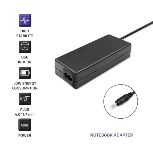 Qoltec hálózati adapter Lenovo laptopokhoz, tápkábellel – 45 W, 20 V, 2,25 A, 4,0 × 1,7 mm