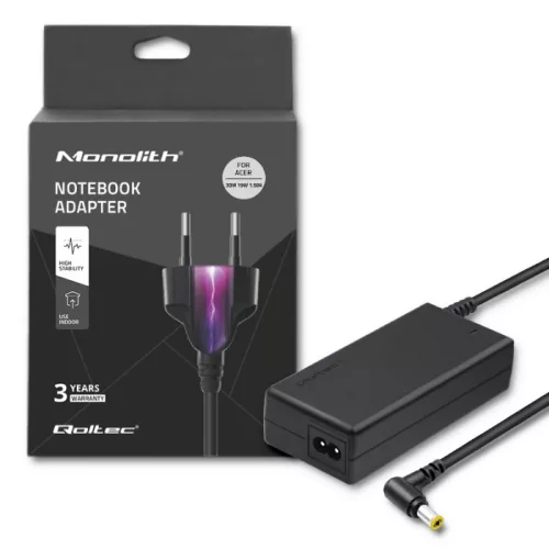 Qoltec hálózati adapter Acer laptophoz, 30 W, 19 V / 1,58 A, 5,5 × 1,7 mm, tápkábellel