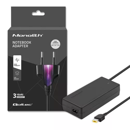 Qoltec hálózati adapter Lenovo laptophoz, 65 W, 20 V / 3,25 A, Slim tip + pin, hálózati kábellel