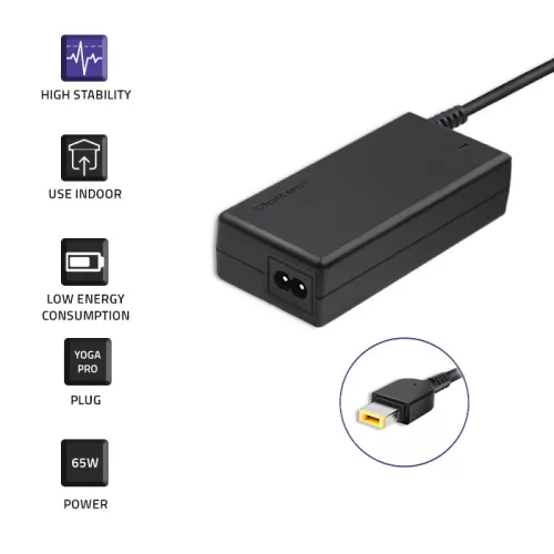 Qoltec hálózati adapter Lenovo laptophoz, 65 W, 20 V / 3,25 A, Slim tip + pin, hálózati kábellel
