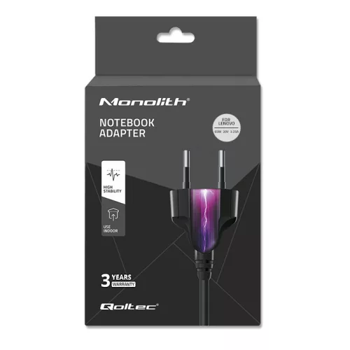 Qoltec hálózati adapter Lenovo laptophoz, 65 W, 20 V / 3,25 A, Slim tip + pin, hálózati kábellel