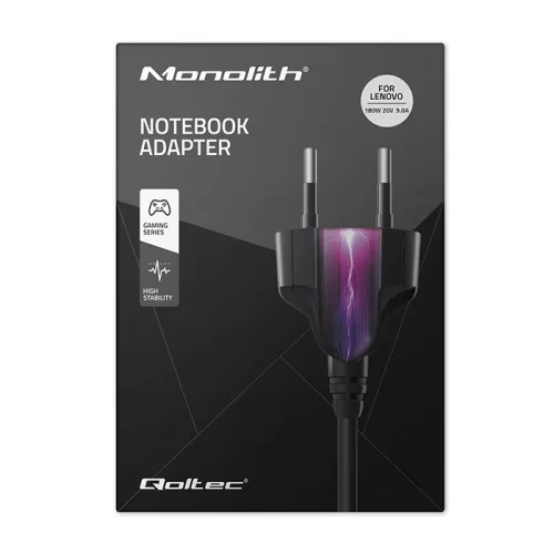 Qoltec 180 W-os hálózati adapter IBM/Lenovo laptophoz, 20 V / 9 A, Slim tip + pin csatlakozóval és tápkábellel