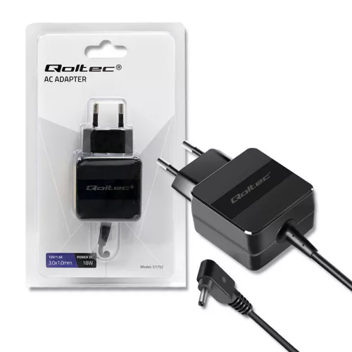 Qoltec hálózati adapter Acer laptophoz és tablethez – 18 W, 12 V / 1,5 A, 3,0 × 1,0 mm