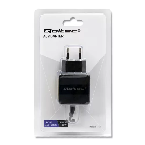 Qoltec hálózati adapter Acer laptophoz és tablethez – 18 W, 12 V / 1,5 A, 3,0 × 1,0 mm