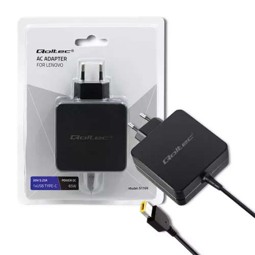 Qoltec hálózati adapter Lenovo laptophoz, 65 W, 20 V / 3,25 A, Slim tip + pin