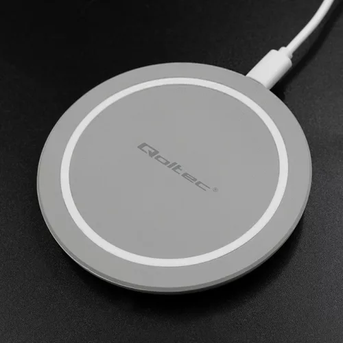 Qoltec RING Qi vezeték nélküli töltő Qualcomm Quick Charge 3.0 támogatással, 10 W, szürke