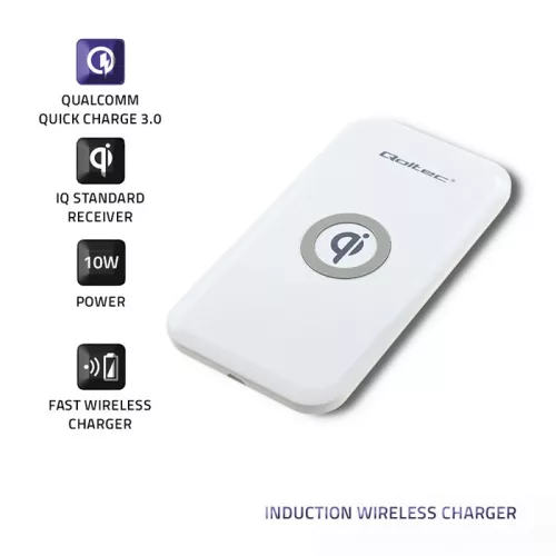 Qoltec Qi vezeték nélküli töltő, Qualcomm Quick Charge 3.0, 10 W, fehér
