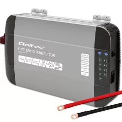   Qoltec Smart Monolith intelligens akkumulátortöltő LiFePO4, AGM, GEL és SLA akkumulátorokhoz – 70 A / 12 V, gyorstöltéssel