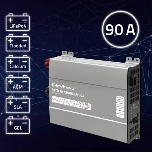 Qoltec Smart Monolith intelligens akkumulátortöltő 12 V-os LiFePO4, AGM, GEL és SLA akkumulátorokhoz – 80 A