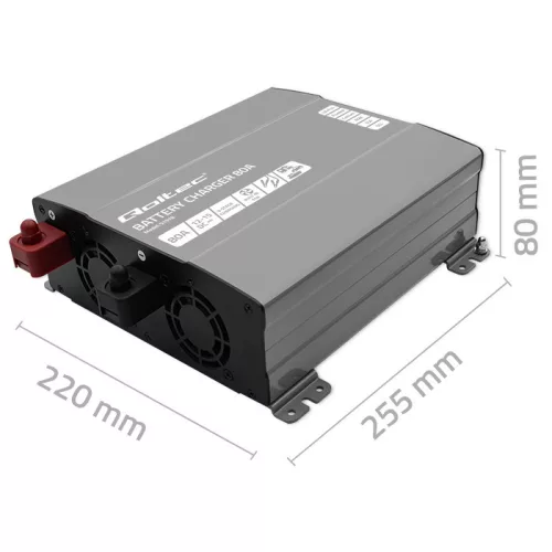 Qoltec Smart Monolith intelligens akkumulátortöltő 12 V-os LiFePO4, AGM, GEL és SLA akkumulátorokhoz – 80 A