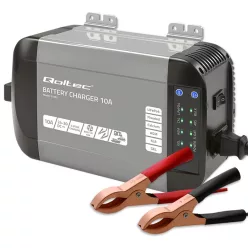   Qoltec Smart Monolith intelligens akkumulátortöltő LiFePO4, AGM, GEL és SLA akkumulátorokhoz – 24 V / 10 A