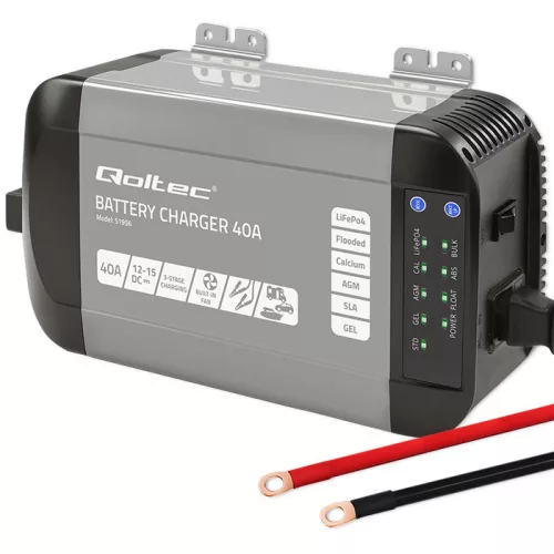 Qoltec Smart Monolith intelligens akkumulátortöltő LiFePO4, AGM, GEL és SLA akkumulátorokhoz – 12 V / 40 A