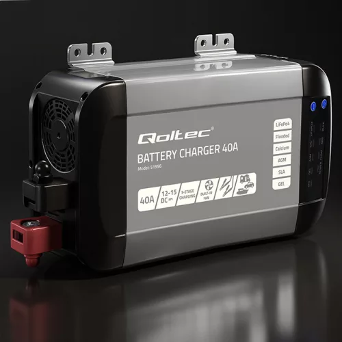Qoltec Smart Monolith intelligens akkumulátortöltő LiFePO4, AGM, GEL és SLA akkumulátorokhoz – 12 V / 40 A