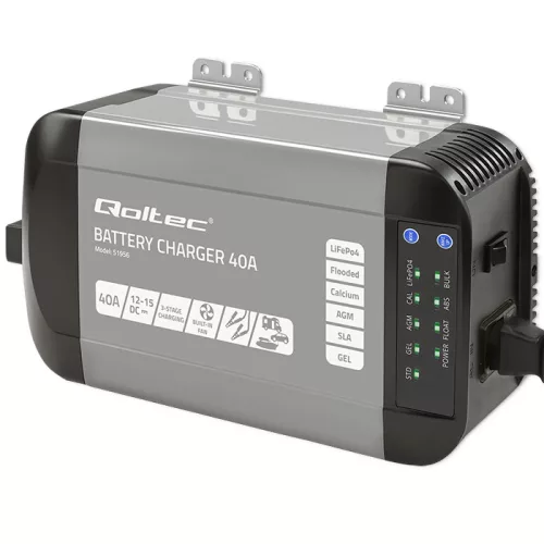 Qoltec Smart Monolith intelligens akkumulátortöltő LiFePO4, AGM, GEL és SLA akkumulátorokhoz – 12 V / 40 A