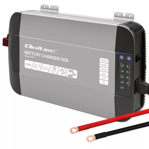 Qoltec Smart Monolith intelligens akkumulátortöltő LiFePO4-, AGM-, GEL- és SLA-akkumulátorokhoz – 12 V / 50 A