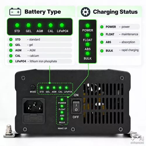 Qoltec Smart Monolith intelligens akkumulátortöltő LiFePO4-, AGM-, GEL- és SLA-akkumulátorokhoz – 12 V / 10 A