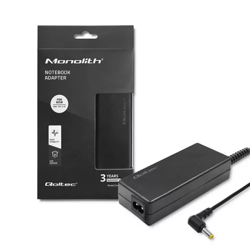 Qoltec hálózati adapter Acer laptophoz, 40 W, 19 V / 2,1 A, 5,5 × 1,7 mm-es csatlakozóval és tápkábellel