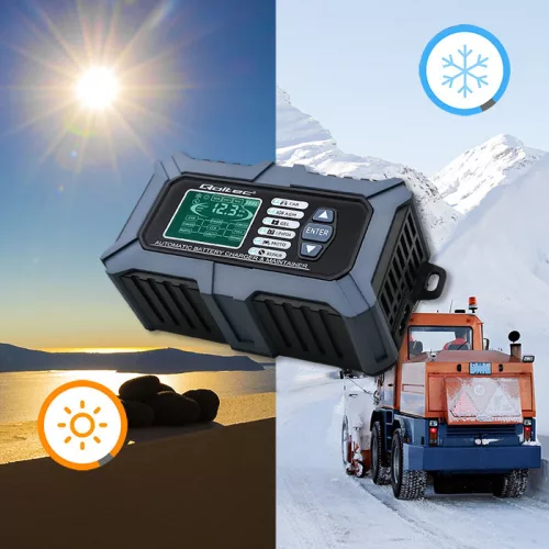 Qoltec intelligens, mikroprocesszoros akkumulátortöltő akkumulátortesztelővel és javítási funkcióval, 12 V / 6 A, LCD-kijelzővel, AGM, LiFePO4 és GEL akkumulátorokhoz
