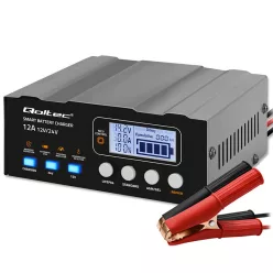   Qoltec intelligens mikroprocesszoros akkumulátortöltő 12/12,6/24 V, javítási funkcióval, AGM, GEL és LiFePO4 akkumulátorokhoz, LCD-kijelzővel