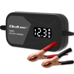   Qoltec intelligens mikroprocesszoros akkumulátortöltő 12 V / 2 A, AGM és GEL akkumulátorokhoz, LCD-kijelzővel