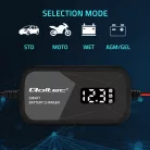 Qoltec intelligens mikroprocesszoros akkumulátortöltő 12 V / 2 A, AGM és GEL akkumulátorokhoz, LCD-kijelzővel