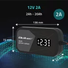Qoltec intelligens mikroprocesszoros akkumulátortöltő 12 V / 2 A, AGM és GEL akkumulátorokhoz, LCD-kijelzővel