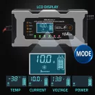 Qoltec intelligens mikroprocesszoros akkumulátortöltő 12 V / 10 A, javítási funkcióval és LCD-kijelzővel