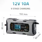 Qoltec intelligens mikroprocesszoros akkumulátortöltő 12 V / 10 A, javítási funkcióval és LCD-kijelzővel