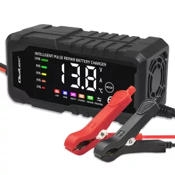   Qoltec intelligens mikroprocesszoros akkumulátortöltő AGM, GEL és LiFePO4 akkumulátorokhoz, 12 V / 6 A, LCD