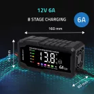 Qoltec intelligens mikroprocesszoros akkumulátortöltő AGM, GEL és LiFePO4 akkumulátorokhoz, 12 V / 6 A, LCD